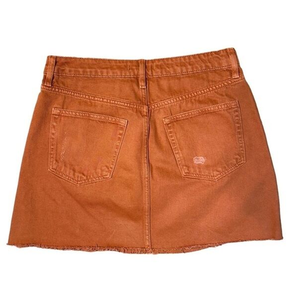 Free People Mini Skirt Womens Size 28 Rust Orange Distressed Button Fly Festival - Picture 2 of 8